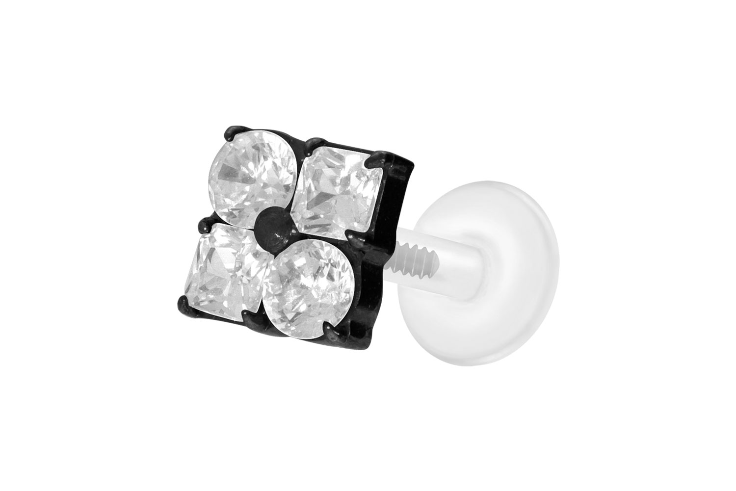 PTFE Labret Piercing mit Innengewinde + Titan-Aufsatz KRISTALLBLUME